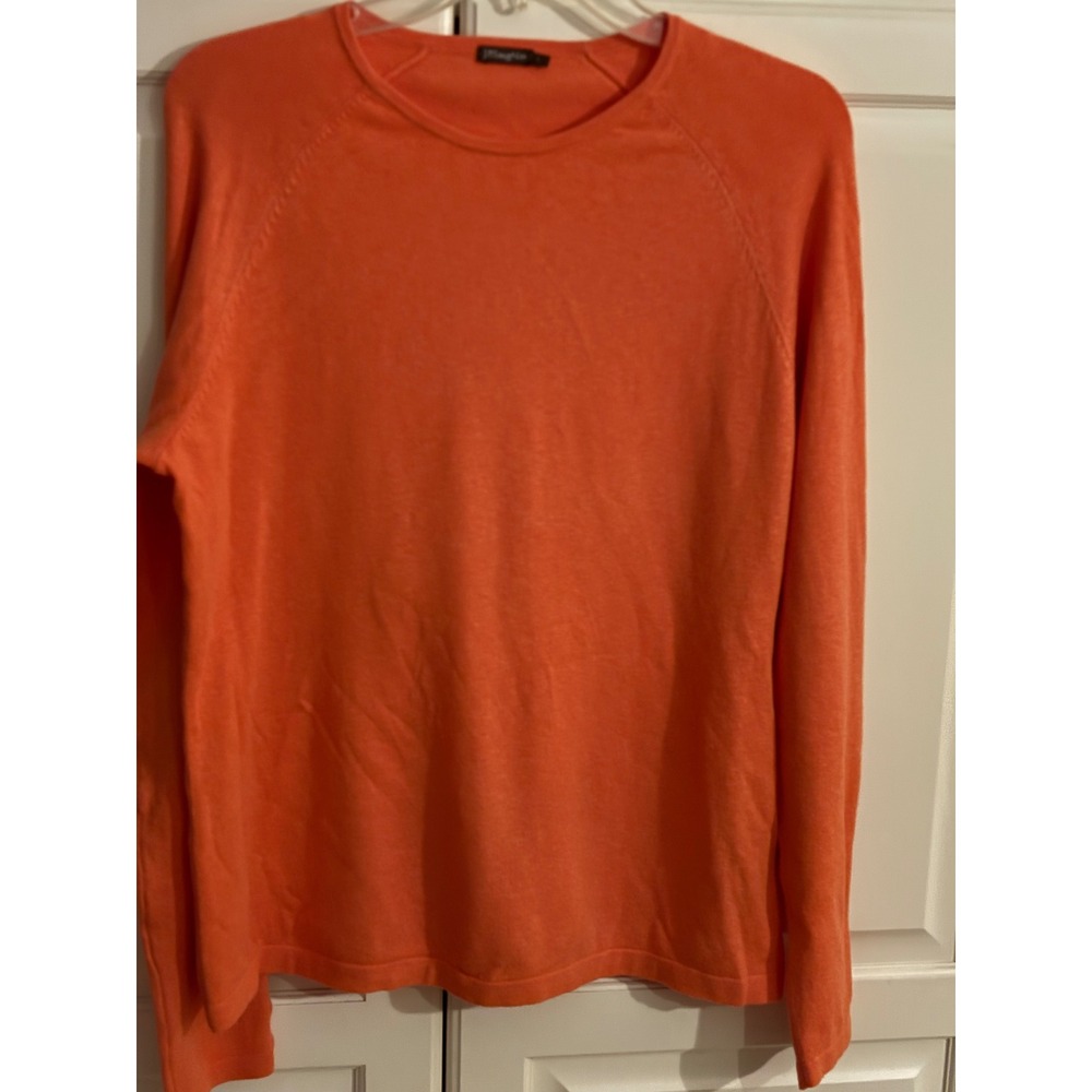 J.McLaughlin Orange Cotton Modal Button‎ Cuff Crewneck Raglan Sweater Womens L